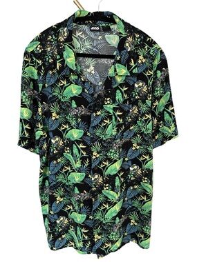 Star Wars Hawaiian Shirt XL Black Tropical R2-D2 Rayon Button Up Disney